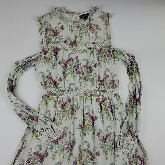 Topshop Cold Shoulder Midi Dress Frayed Lace Boho Floral Long Sleeve Cream 6 - Picture 3 of 9